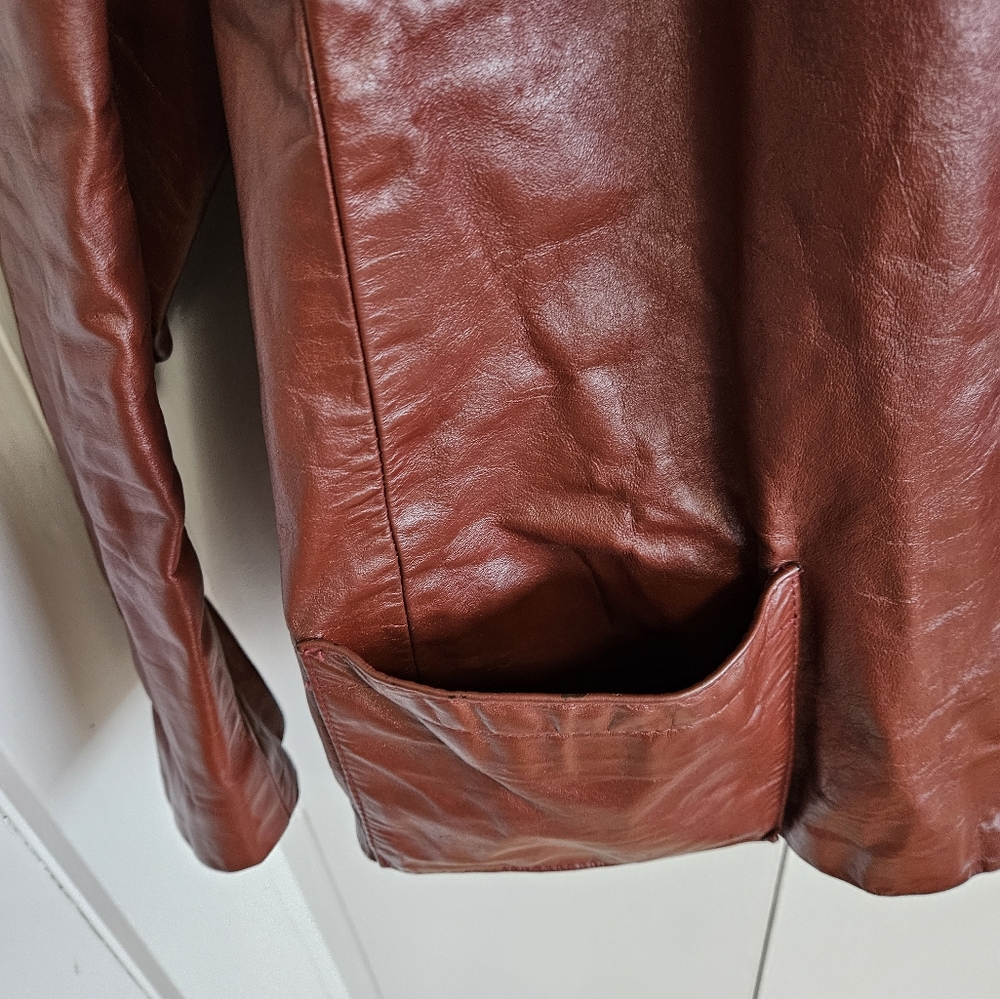 Vintage T & B faux Leather Fashion Jacket Size L Burnt red color - Picture 5 of 7
